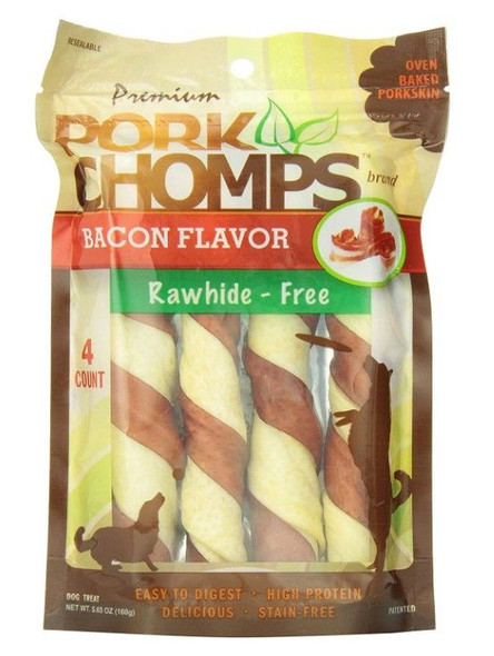 Pork Chomps Premium Pork Twistz - Bacon Large - 4 Count