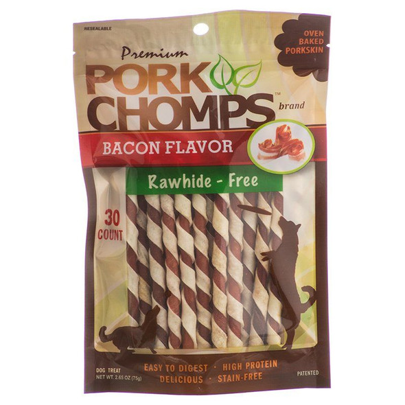 Pork Chomps Premium Pork Twistz - Bacon Mini - 30 Count