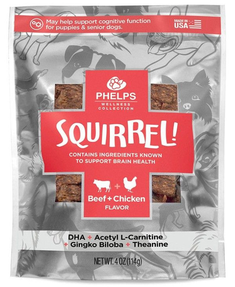 Phelps Pet Products Squirrel! Brain Health Beef and Chicken Dog Treats 4.5 oz