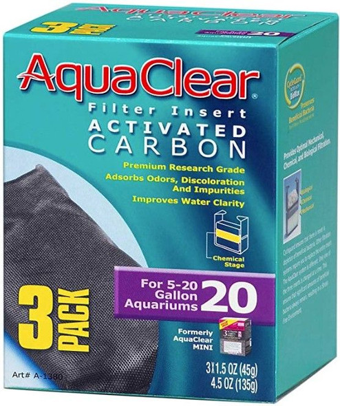 Aquaclear Activated Carbon Filter Inserts Size 20 - 3 count