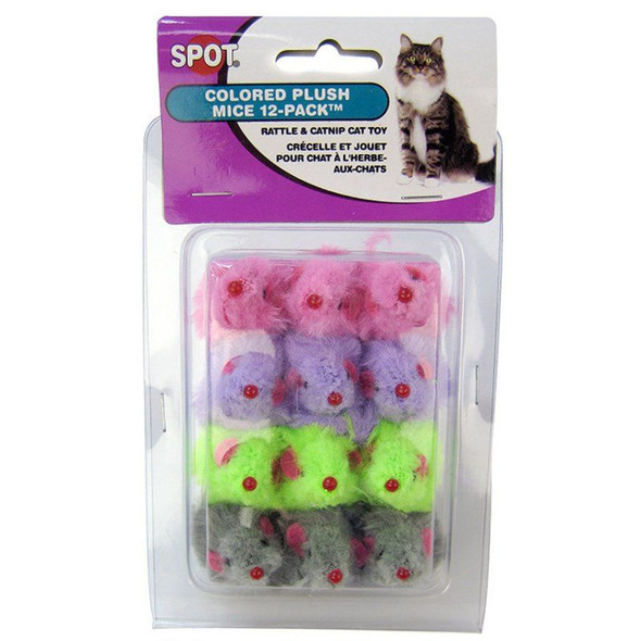 Spot Colored Fur Mice Cat Toys 12 Pack