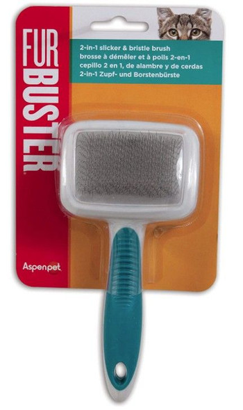 JW Pet Furbuster 2-In-1 Slicker and Bristle Brush for Cats 1 count