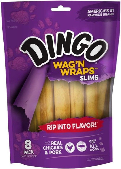 Dingo Wag'n Wraps Chicken & Rawhide Chews (No China Sourced Ingredients) Slims 8 count