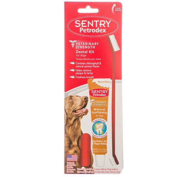 Petrodex Dental Kit for Dogs - Peanut Butter Flavor 2.5 oz Toothpaste - 8.25 Brush