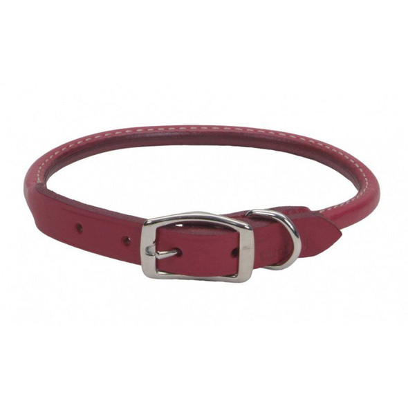 Circle T Oak Tanned Leather Round Dog Collar - Red 16 Neck