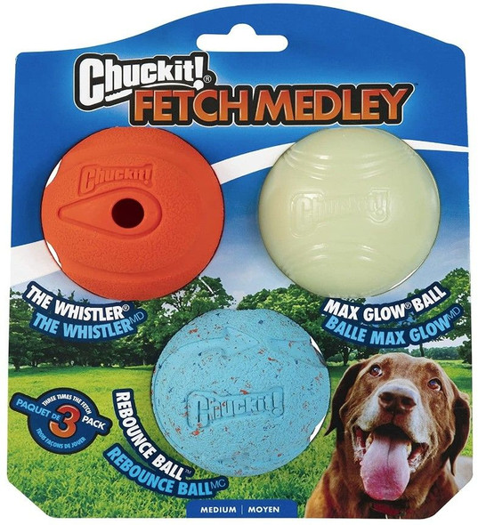 Chuckit Fetch Medley Balls Medium Ball - 2.25 Diameter (3 Pack)