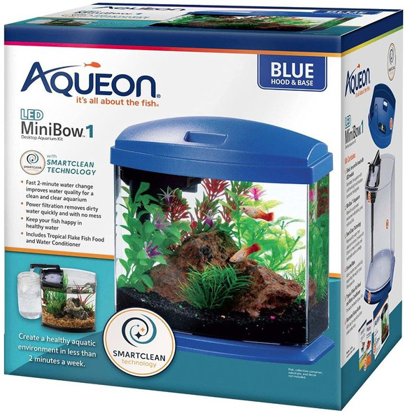 Aqueon LED MiniBow 1 SmartClean Aquarium Kit Blue 1 gallon