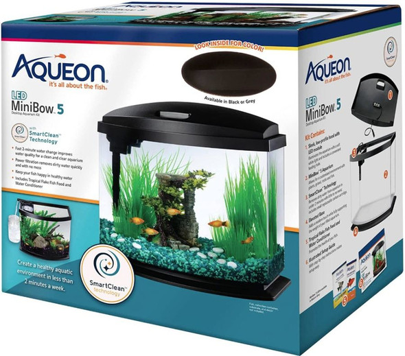 Aqueon LED MiniBow 5 SmartClean Aquarium Kit Black 5 gallon