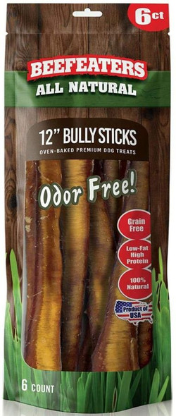 Beefeaters Natural No Odor Bully Stick Treats 12 6 count