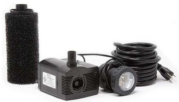 Beckett Pond Pump with Pre-Filter and LED Light Kit 458 GPH