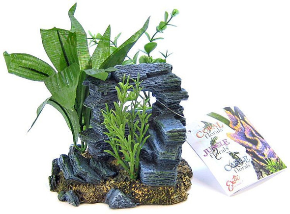 Blue Ribbon Rock Arch with Plants Ornament Small - 5.5L x 4W x 5.5H