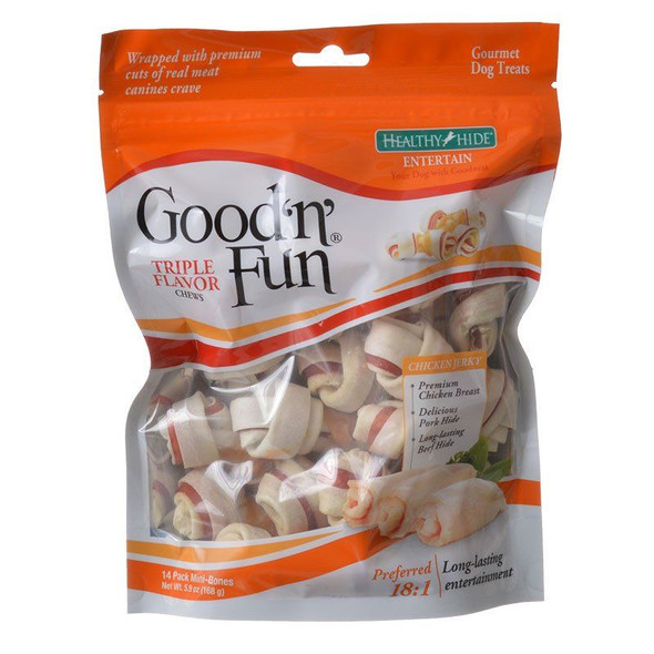 Healthy Hide Good 'n' Fun Triple-Flavor Bones - Beef, Pork & Chicken Mini - 14 pack