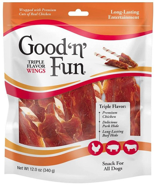 Healthy Hide Good'n' Fun Triple-Flavor Wings Chicken, Pork and Beef Hide 12 oz