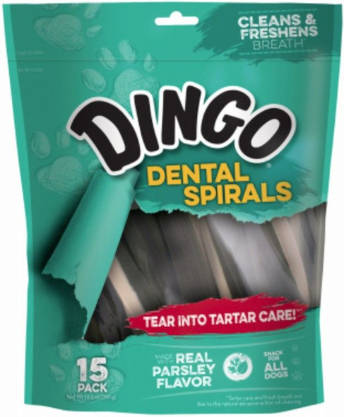 Dingo Dental Spirals Fresh Breath Dog Treats Regular - 15 Pack