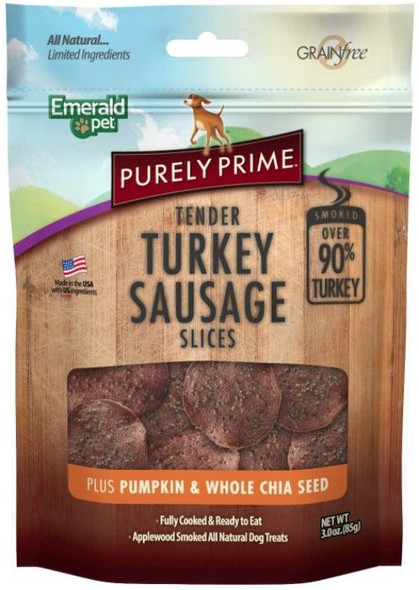 Emerald Pet Purely Prime Tender Turkey Sausage Slices Pumpkin and Chia Seed Recipe 3 oz