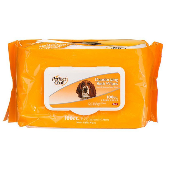 Perfect Coat Deodorizing Bath Wipes for Dogs 100 Pack