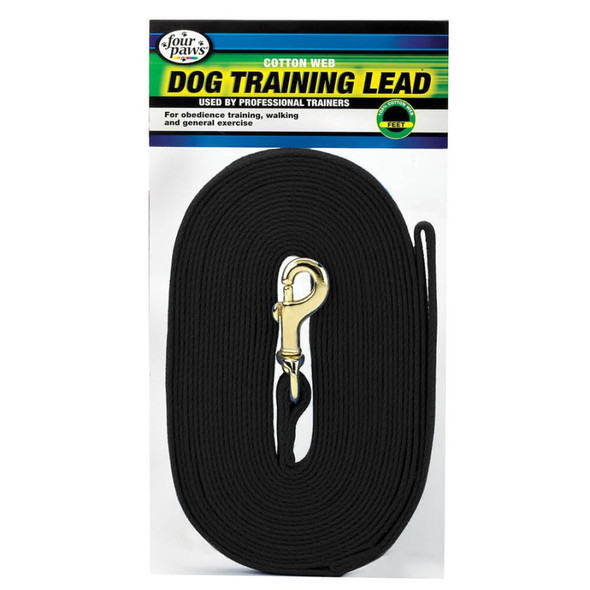 Four Paws Cotton Web Dog Training Lead - Black 15 Long x 5/8 Wide