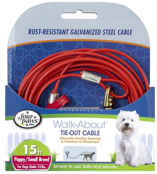 Four Paws Walk-About Puppy Tie-Out Cable for Dogs up to 25 lbs 15' Long