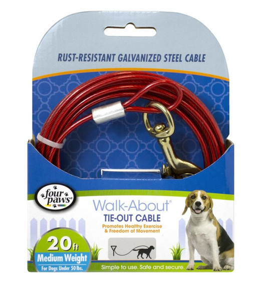 Four Paws Walk-About Tie-Out Cable Medium Weight for Dogs up to 50 lbs 20' Long
