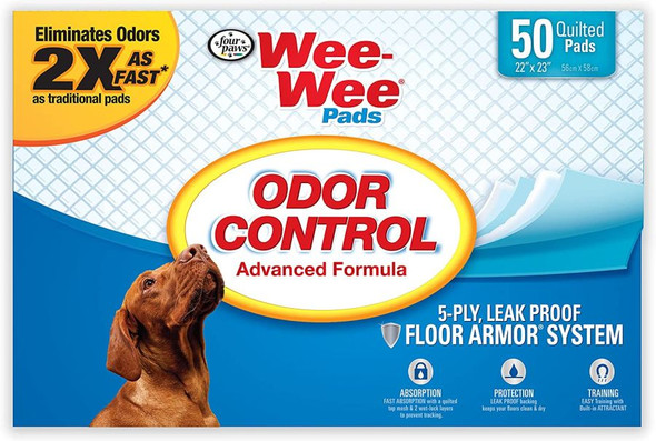 Four Paws Wee Wee Pads - Odor Control 50 Pack - (22L x 23W)