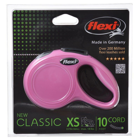 Flexi New Classic Retractable Cord Leash - Pink X-Small - 10' Lead (Pets up to 18 lbs)