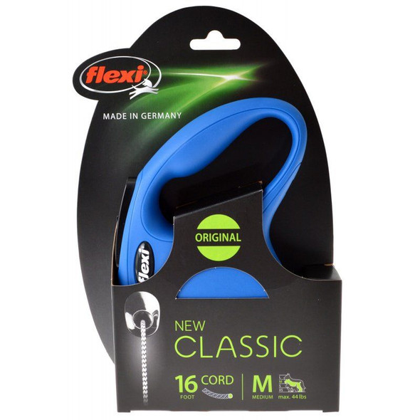 Flexi New Classic Retractable Cord Leash - Blue Medium - 16' Lead (Pets up to 44 lbs)