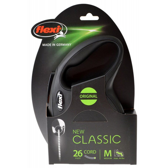 Flexi New Classic Retractable Cord Leash - Black Medium - 26' Cord (Pets up to 44 lbs)