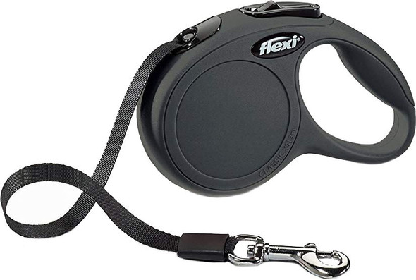 Flexi New Classic Retractable Tape Leash - Black X-Small - 10' Lead (Pets up to 26 lbs)