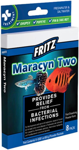 Fritz Maracyn Two Bacterial Medication Powder for Freshwater and Saltwater Aquariums 8 Count
