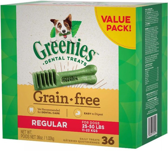 Greenies Grain Free Regular Dental Dog Treat 36 count