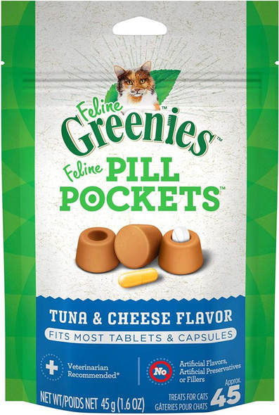 Greenies Feline Pill Pockets Cat Treats Tuna and Cheese Flavor 45 count