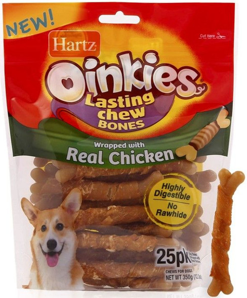 Hartz Oinkies Long Lasting Chew Bones Wrapped With Real Chicken  25 count