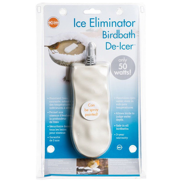 K & H Bird Bath De-Icer - Super Ice Eliminator 50 Watts - 7L x 3W x 1H