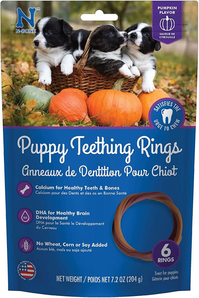 N-Bone Puppy Teething Ring - Pumpkin Flavor Puppy Teething Ring - 3.5 Diameter (6 Pack)