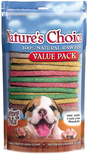 Loving Pets Nature's Choice Rawhide Munchy Stick Value Pack 100 Pack (5 Assorted Munchy Sticks)