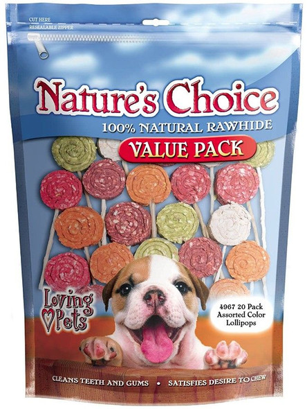 Loving Pets Nature's Choice Natural Rawhide Munchy Lollipops 20 Pack