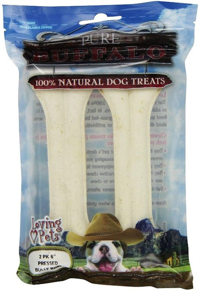 Loving Pets Pure Buffalo Dog Treats - Pressed Bully Bone 6 Bones (2 Pack)