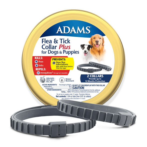 Adams Flea & Tick Collar Plus for Dogs & Puppies 2 Count