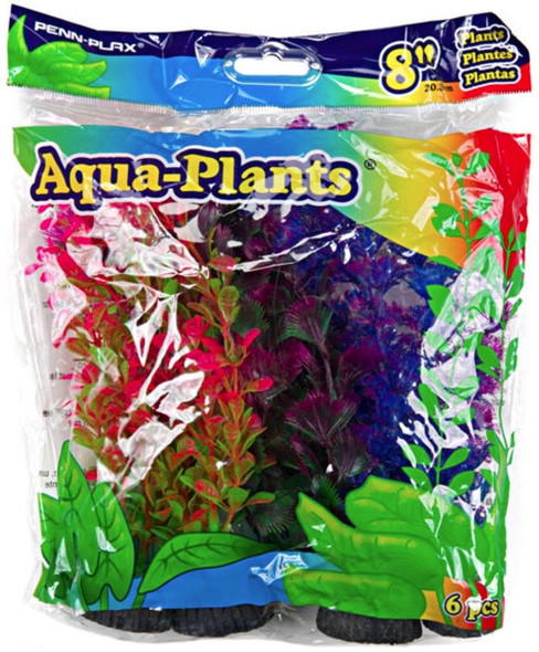 Penn Plax Colorful Aquarium Plastic Plant Pack 8 Assorted Colors 6 count