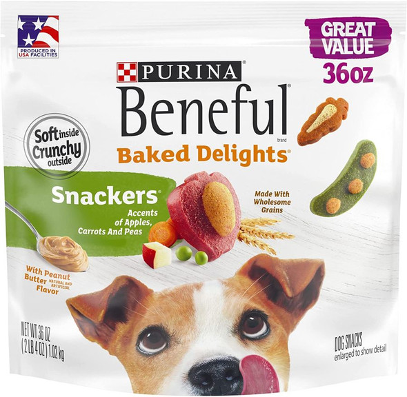 Purina Beneful Baked Delights Snackers with Apples, Carrots, Peas, and Peanut Butter Dog Treats 36 oz