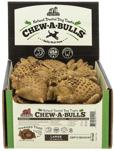 Redbarn Pet Products Chew-A-Bulls Horned Toad Dental Dog Treats Large 25 count