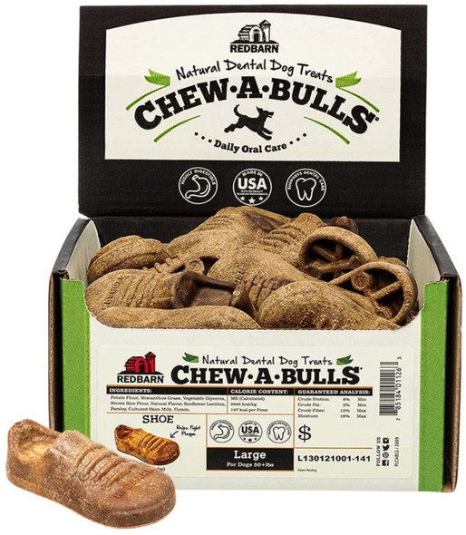 Redbarn Pet Products Chew-A-Bulls Shoe Dental Dog Treats Large 25 count