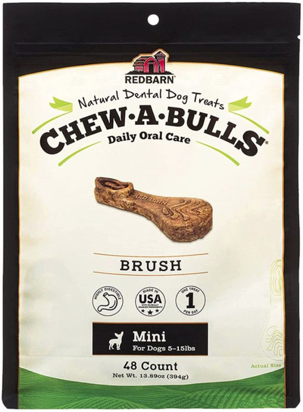 Redbarn Pet Products Chew-A-Bulls Brush Dental Dog Treats Mini 48 count