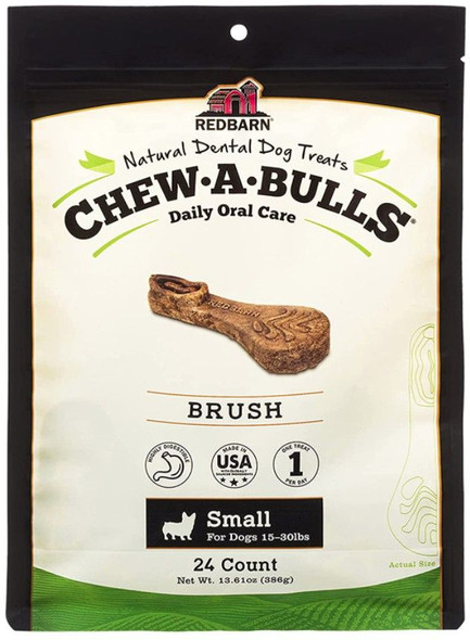 Redbarn Pet Products Chew-A-Bulls Brush Dental Dog Treats Small 24 count