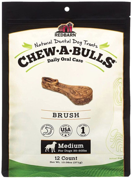 Redbarn Pet Products Chew-A-Bulls Brush Dental Dog Treats Medium 12 count