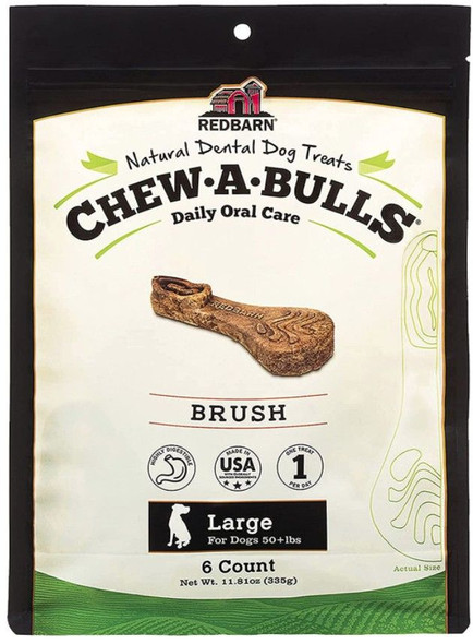 Redbarn Pet Products Chew-A-Bulls Brush Dental Dog Treats Large 6 count