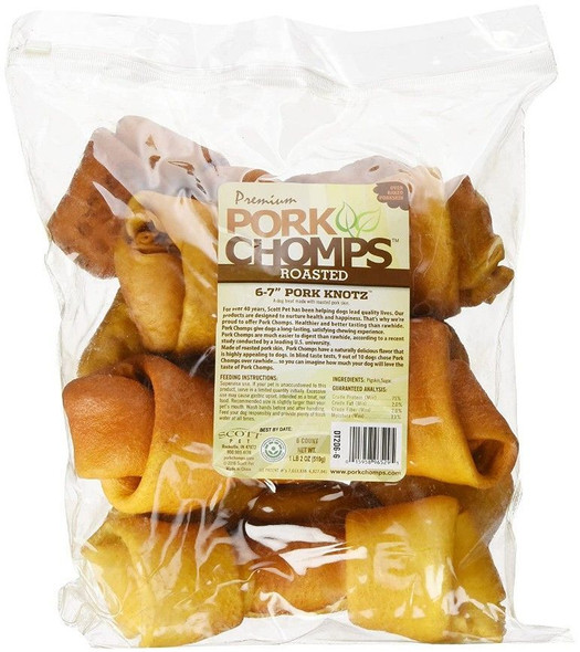 Pork Chomps Premium Roasted 6-7 Pork Knotz Bones 6 Count