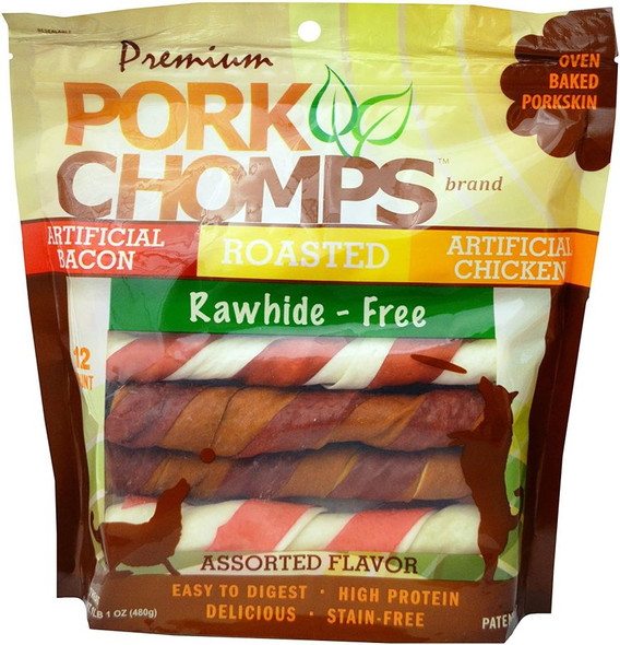 Pork Chomps Twist Dog Treats Assorted Flavors 12 count