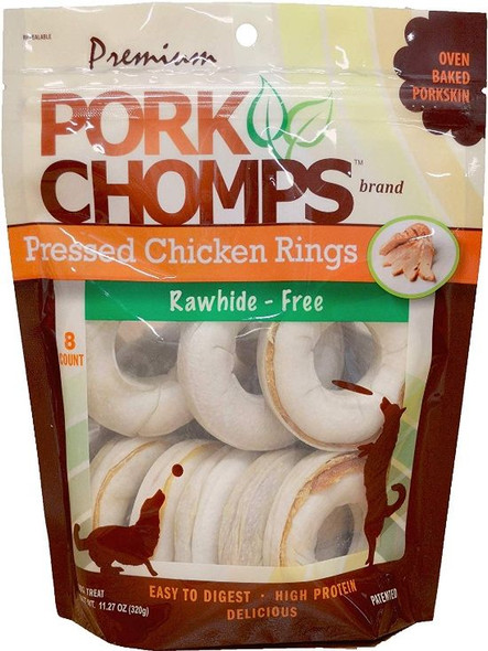 Pork Chomps Pressed Chicken Rings Dog Treats 8 count