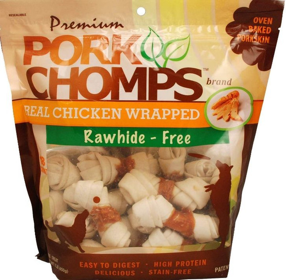 Pork Chomps Premium Real Chicken Wrapped Knotz - Regular 18 count